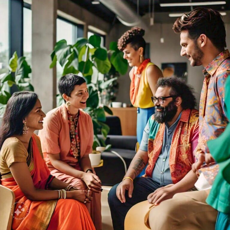 A group of student is sitting with the teacher